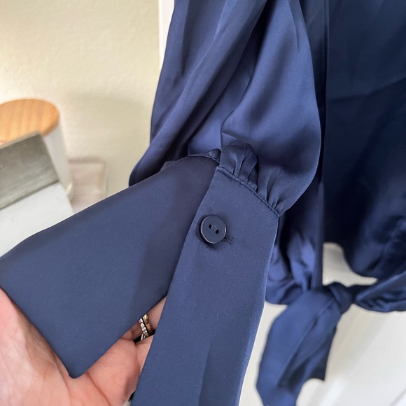 NWT Estelle Ryder Wrap Shirt 3X Navy Blue Long Sleeve Button Down Satin 20W - Picture 11 of 13